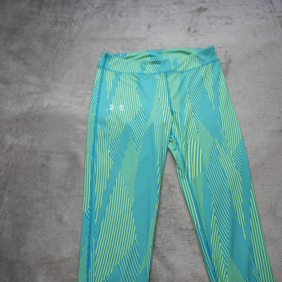 Under Armour Leggings Big Girls Youth LG Neon Yellow Blue HeatGear UPF 30 Yoga - Picture 3 of 10